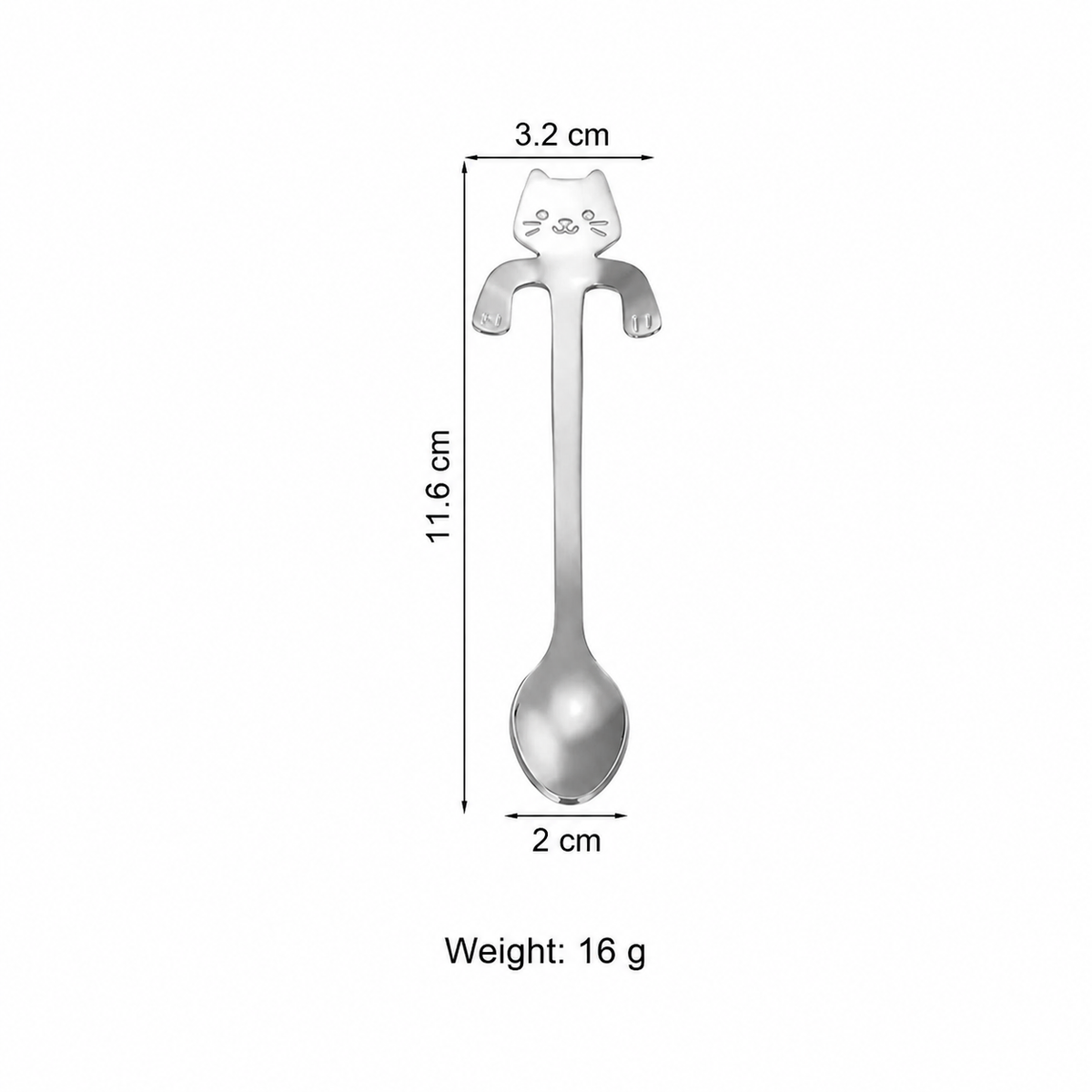 Cute Cat Hanging Spoon – Stainless Steel Coffee & Dessert Spoon with Cup Rim Hook for Tea, Drinks & Café Serving