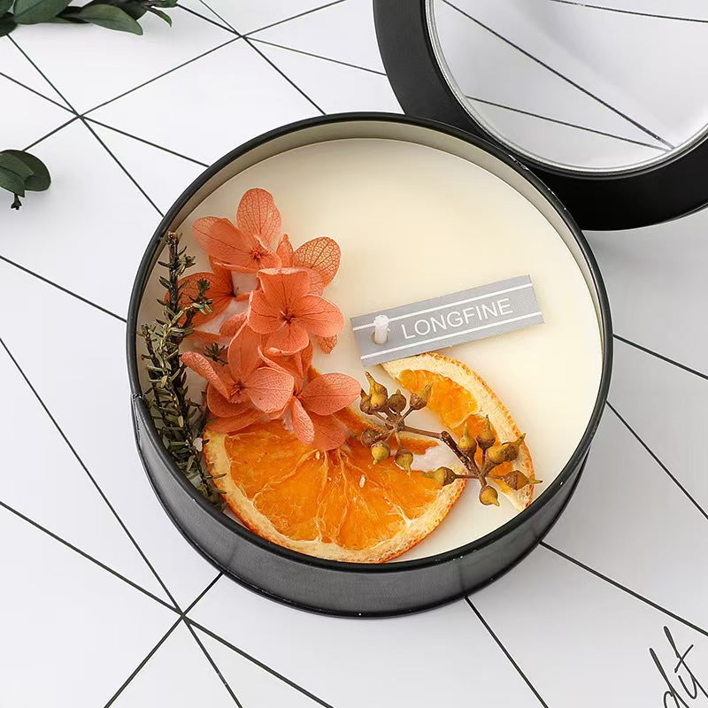 Cylinder Soy Wax Candle with Preserved Flower
