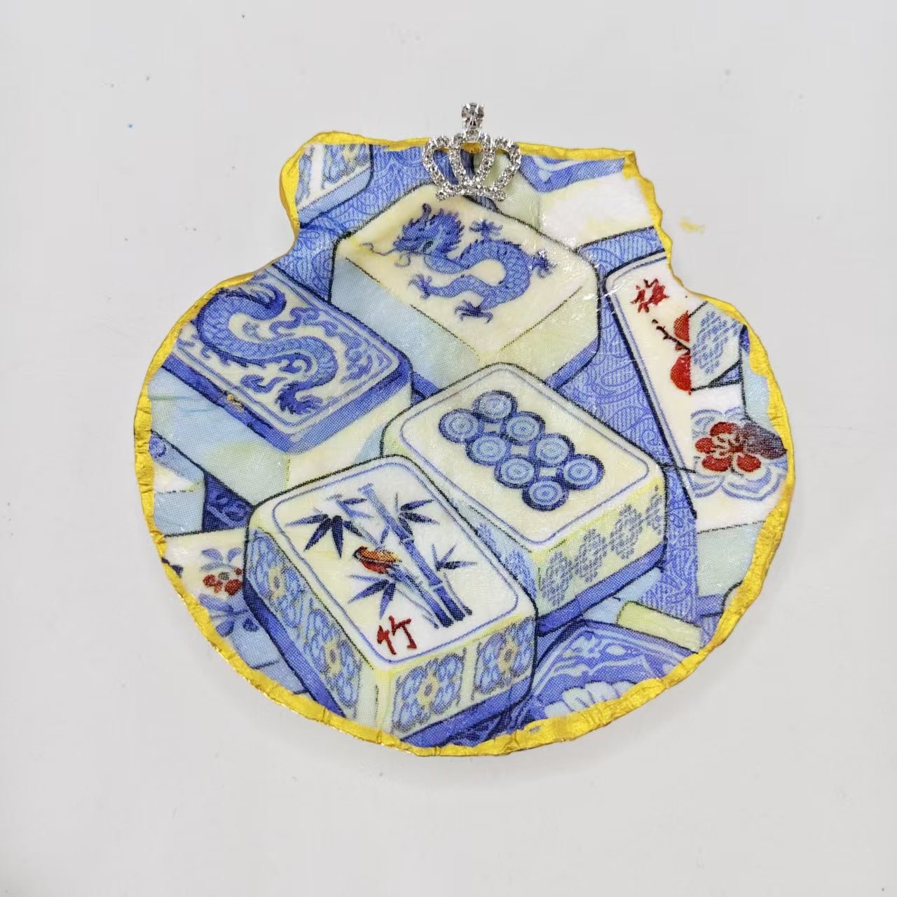 Mahjong Shell Trinket Tray – Pink Scallop Jewelry Dish & Decorative Dice Tray for Home Decor