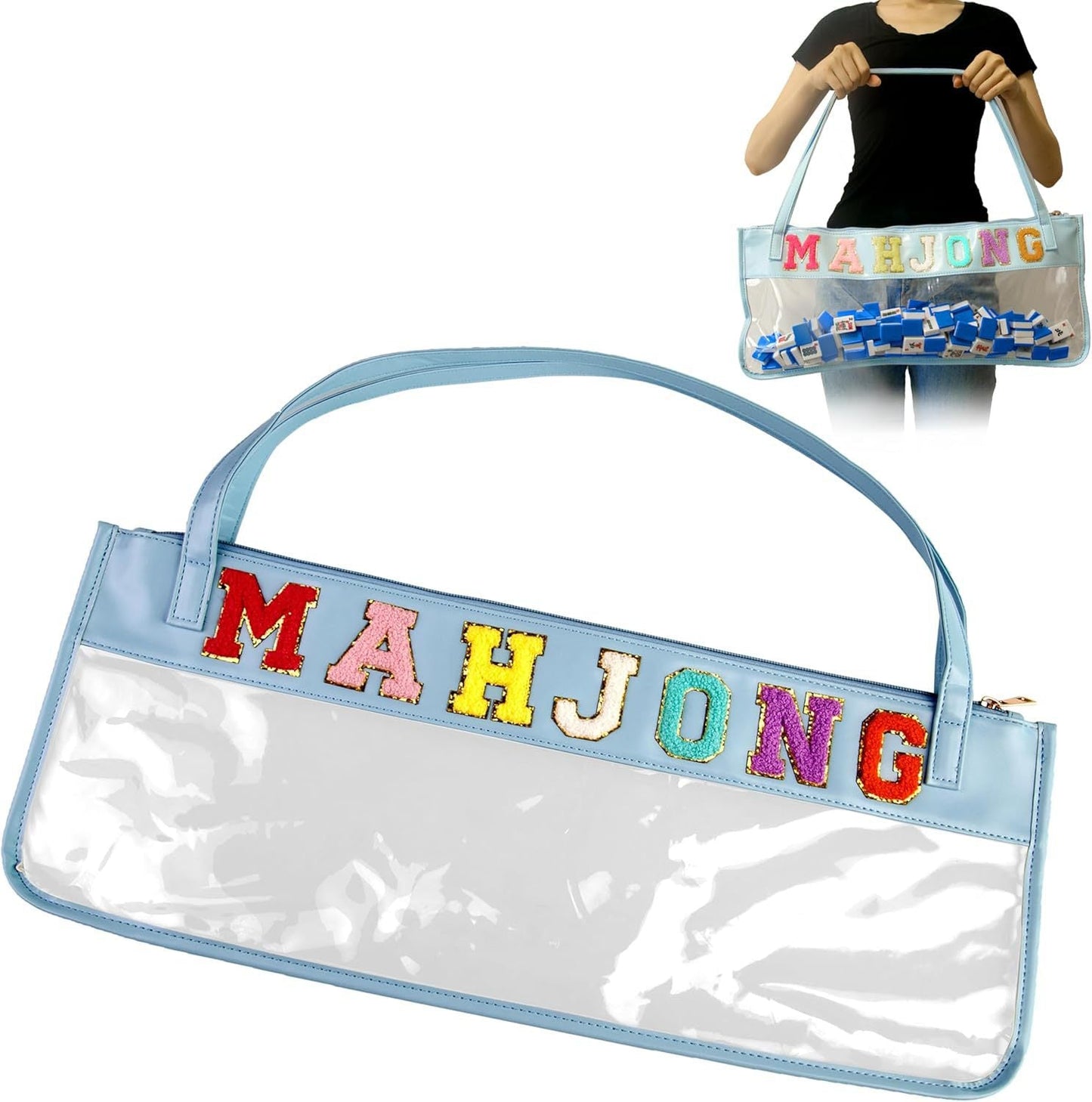 Large Mahjong Storage Bag – Waterproof PVC Travel Organizer with Letter Design for Mahjong Sets & Accessories