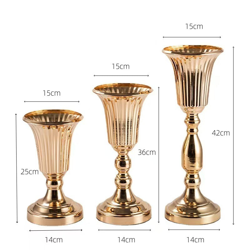 Iron Candleholder Flower Vase Container Metal Decor, Heavy Duty Exquisite Ornament