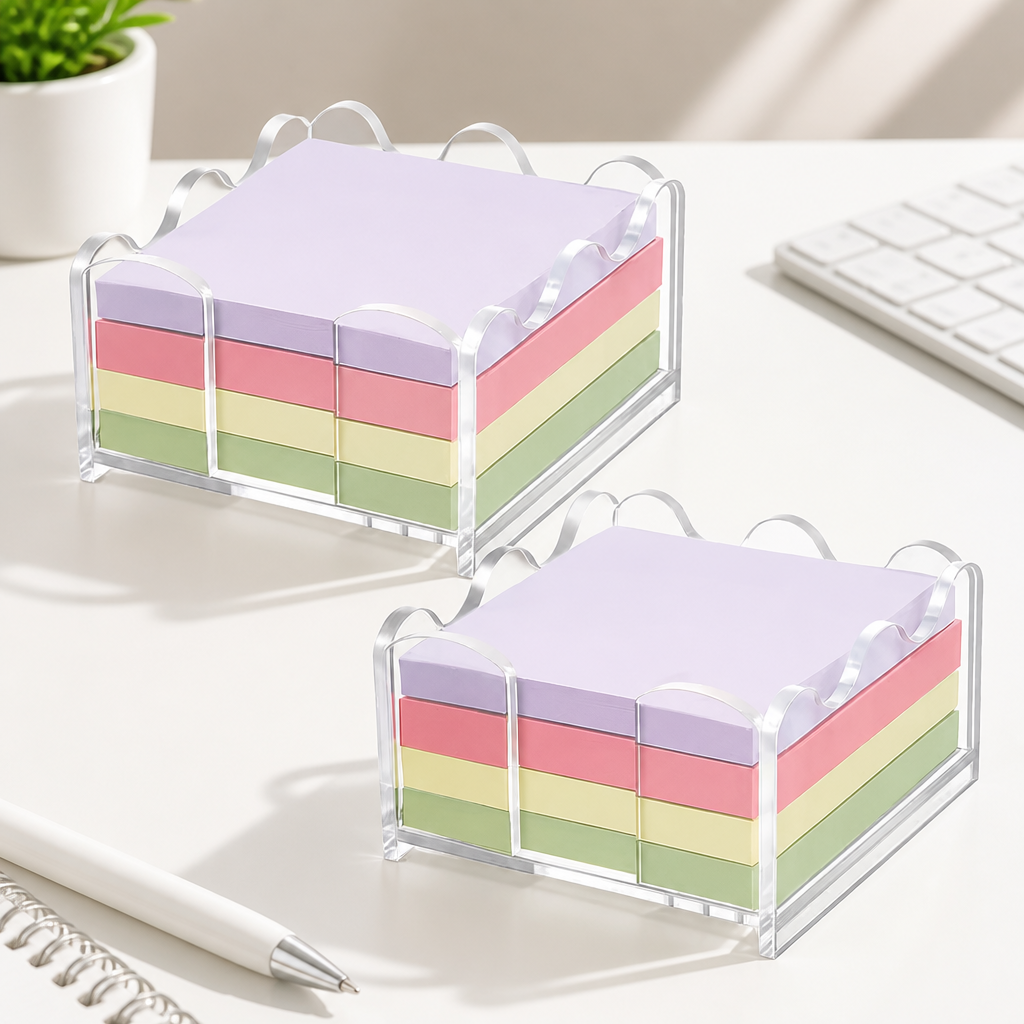 Acrylic Wavy Memo Holder – Decorative Desktop Note Storage Box