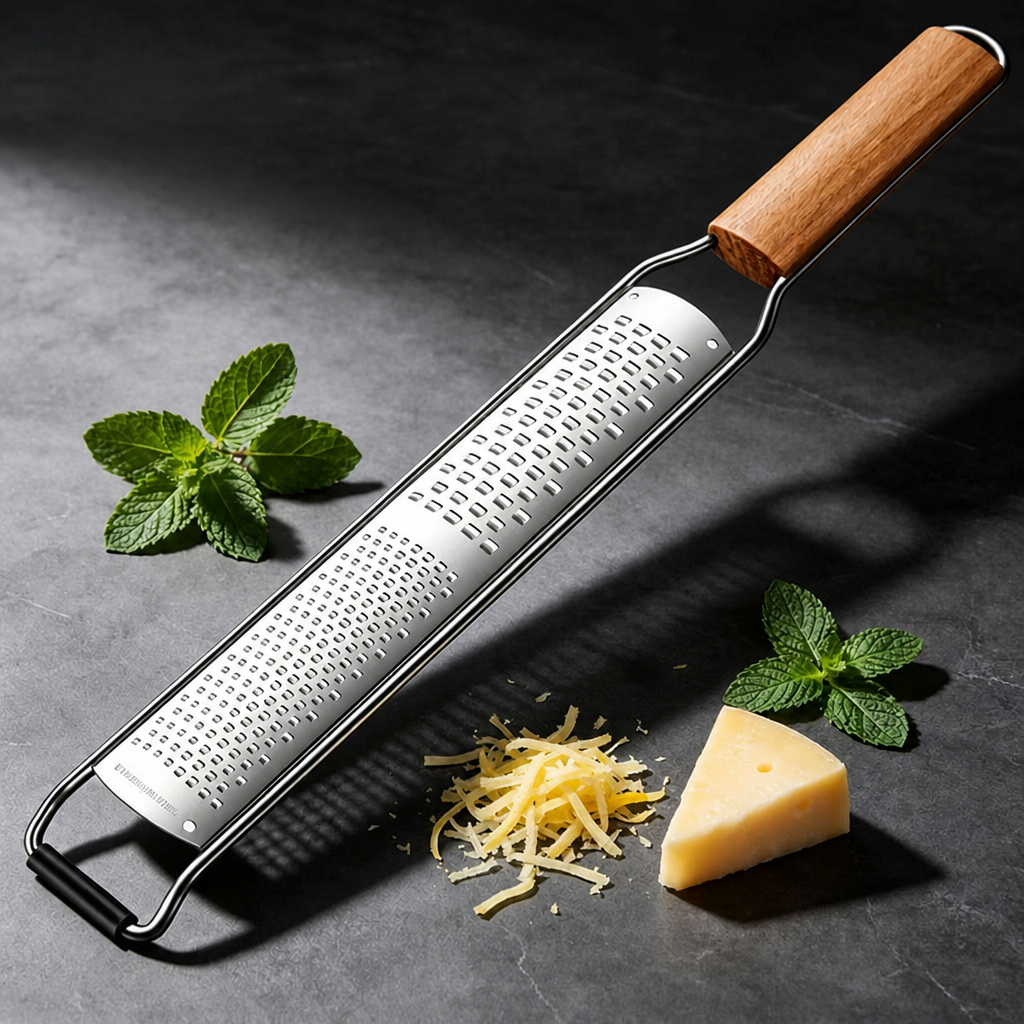 Stainless Steel Cheese Peeler with Ergonomic Wood Handle, Professional Paring & Peeling Tool for Cheese, Chocolate, Vegetables, and Fruit