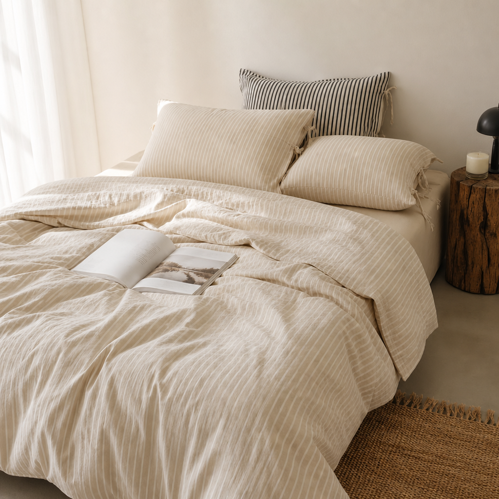 Linen-Blend 4-Piece Bedding Set – 90% Cotton / 10% Linen – Soft & Breathable