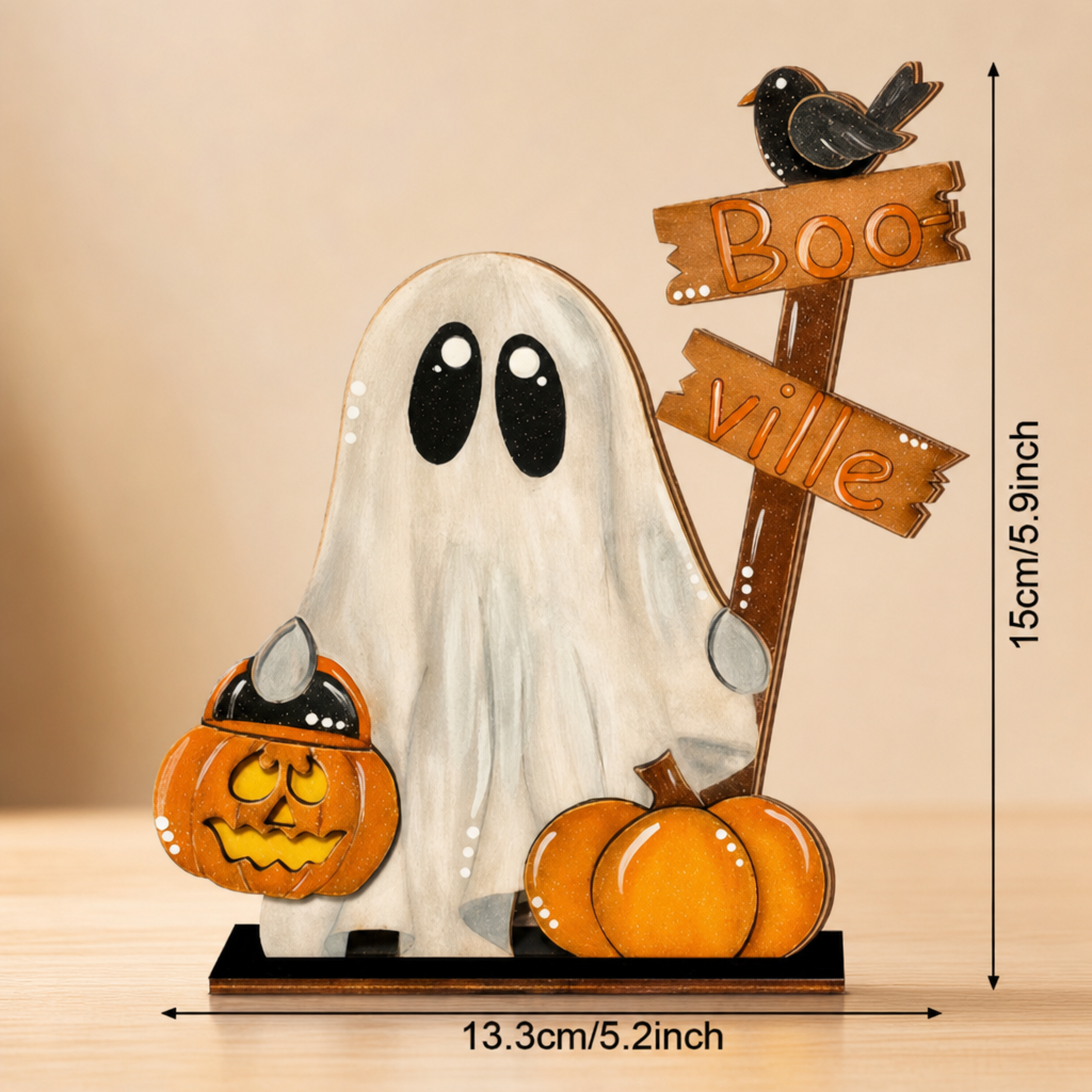 Halloween Wooden Ghost Tabletop Decor – Freestanding Ghost Figure