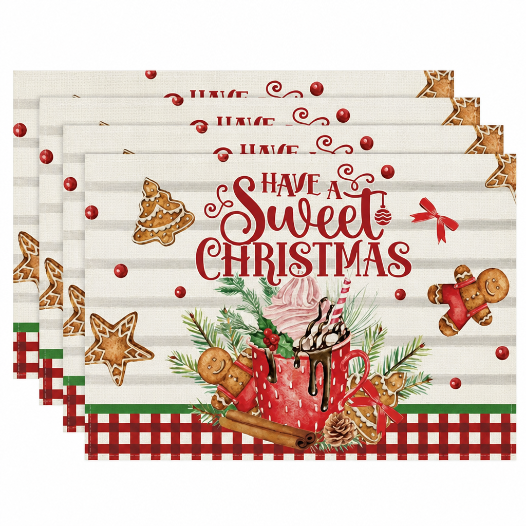 Christmas Linen Placemats Heat Resistant Winter Holiday Table Mats
