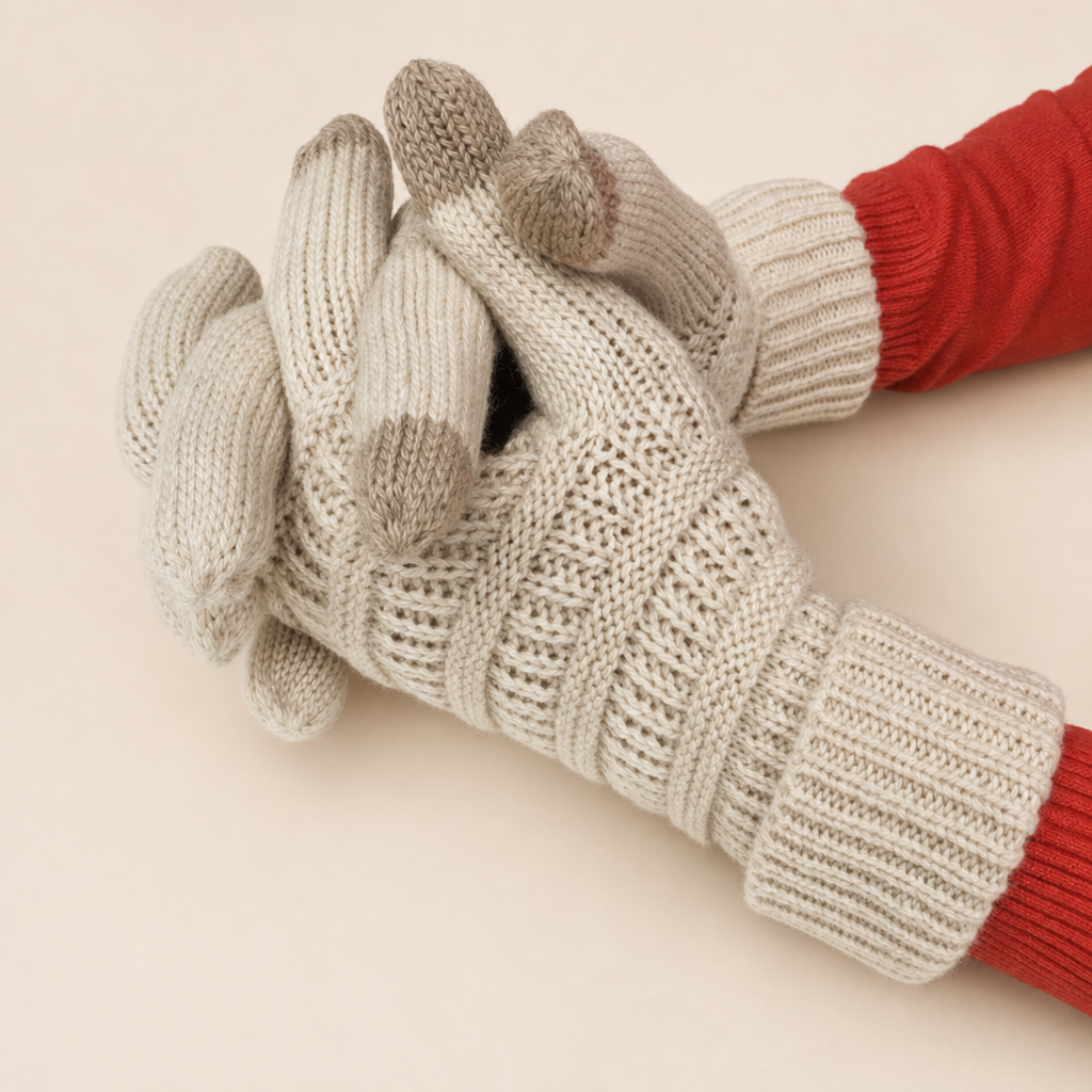 Knitted Winter Gloves – Fold-Over Cuff Touchscreen Gloves