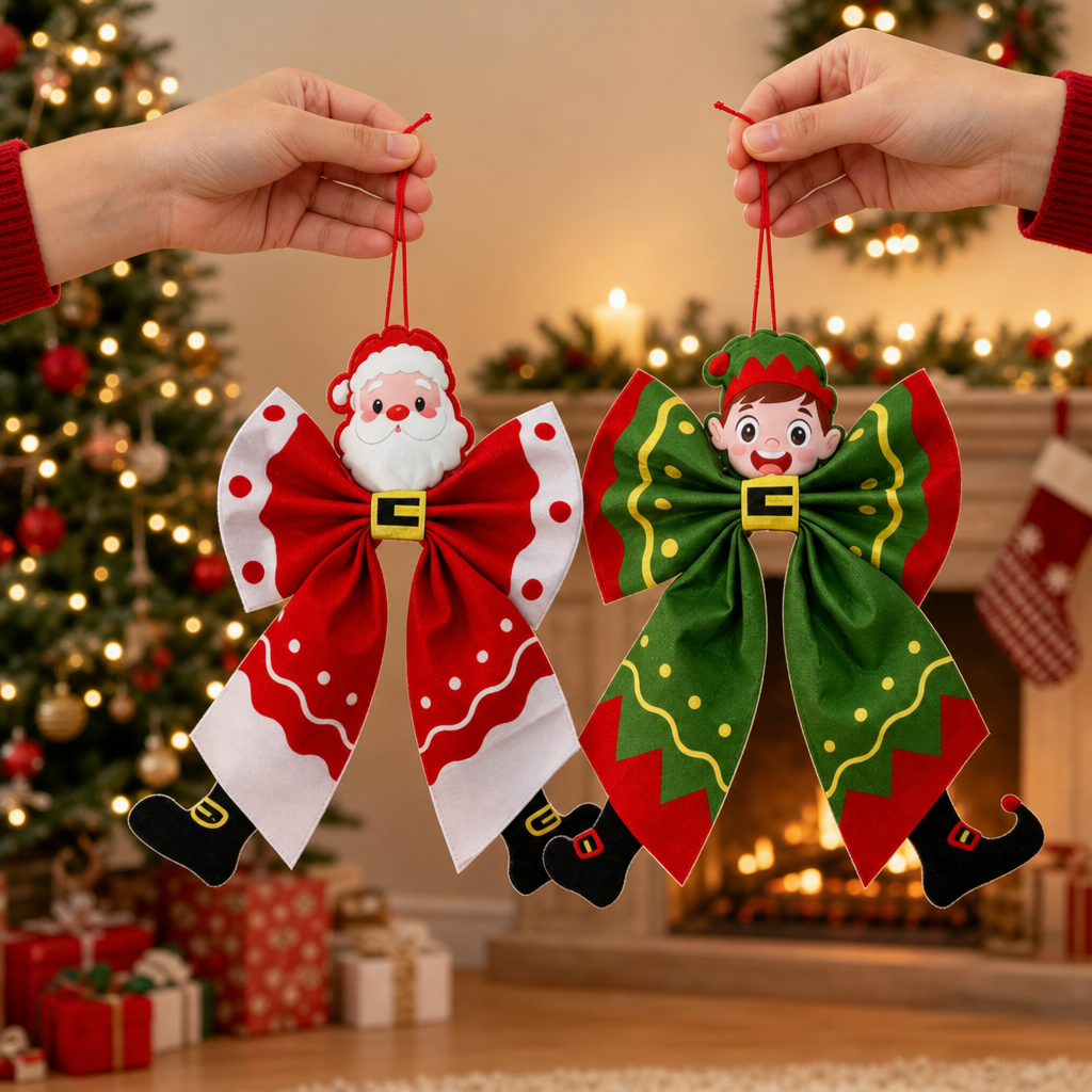 Christmas Fabric Bow Hanging Ornament