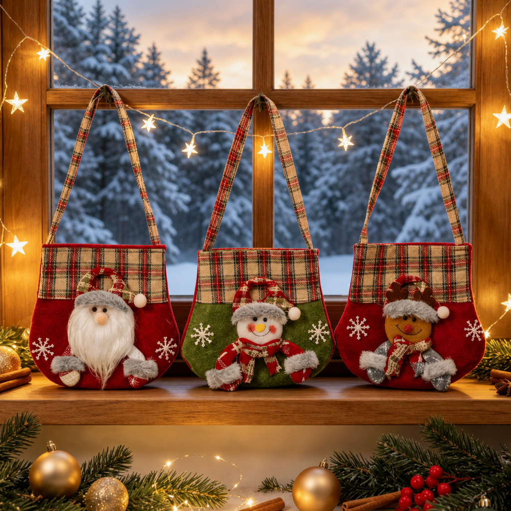 Christmas Plaid Cartoon Candy Bag – Cute Holiday Gift Treat Bag