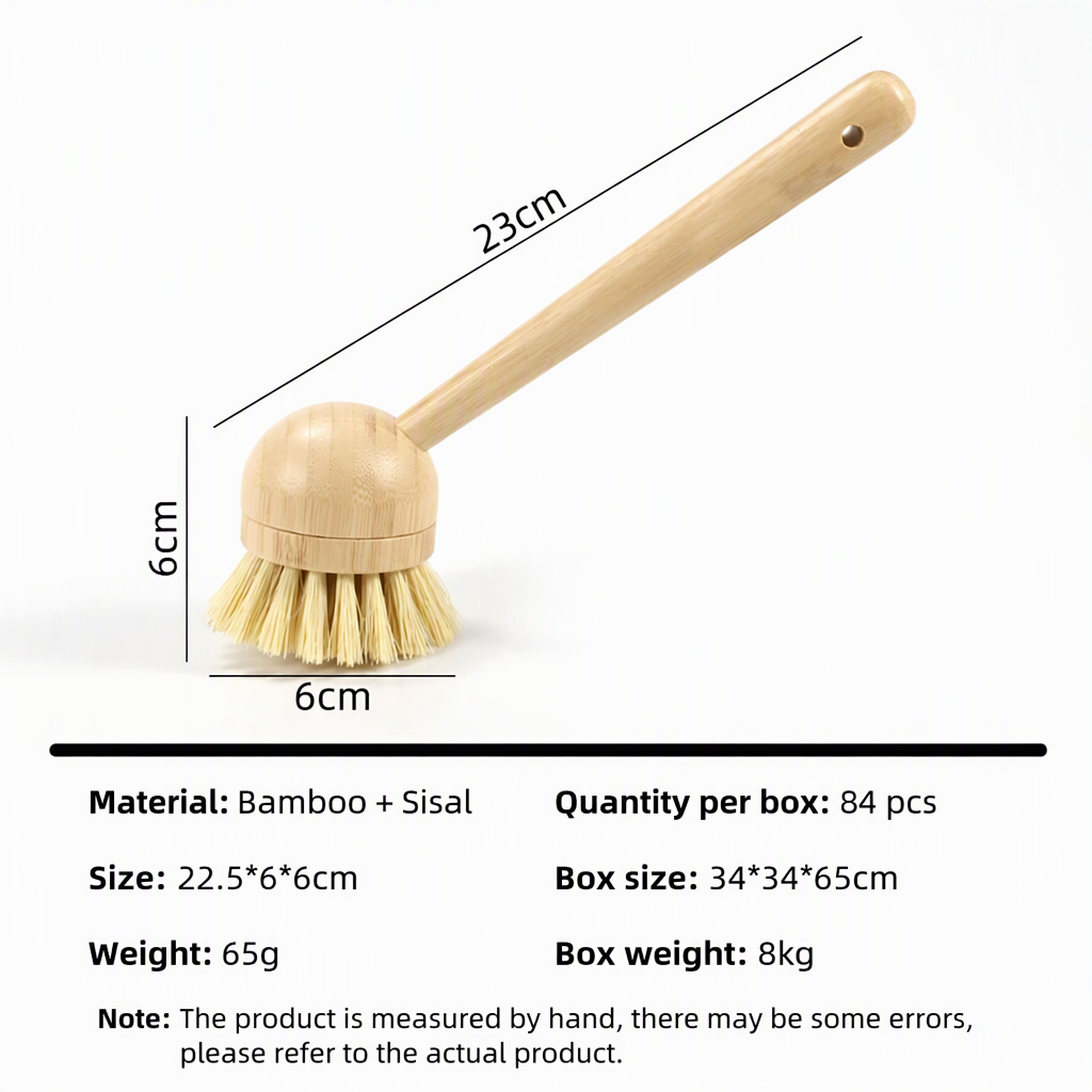 Bamboo Dish Cleaning Brush – Long Handle Sisal Bristle Scrubber