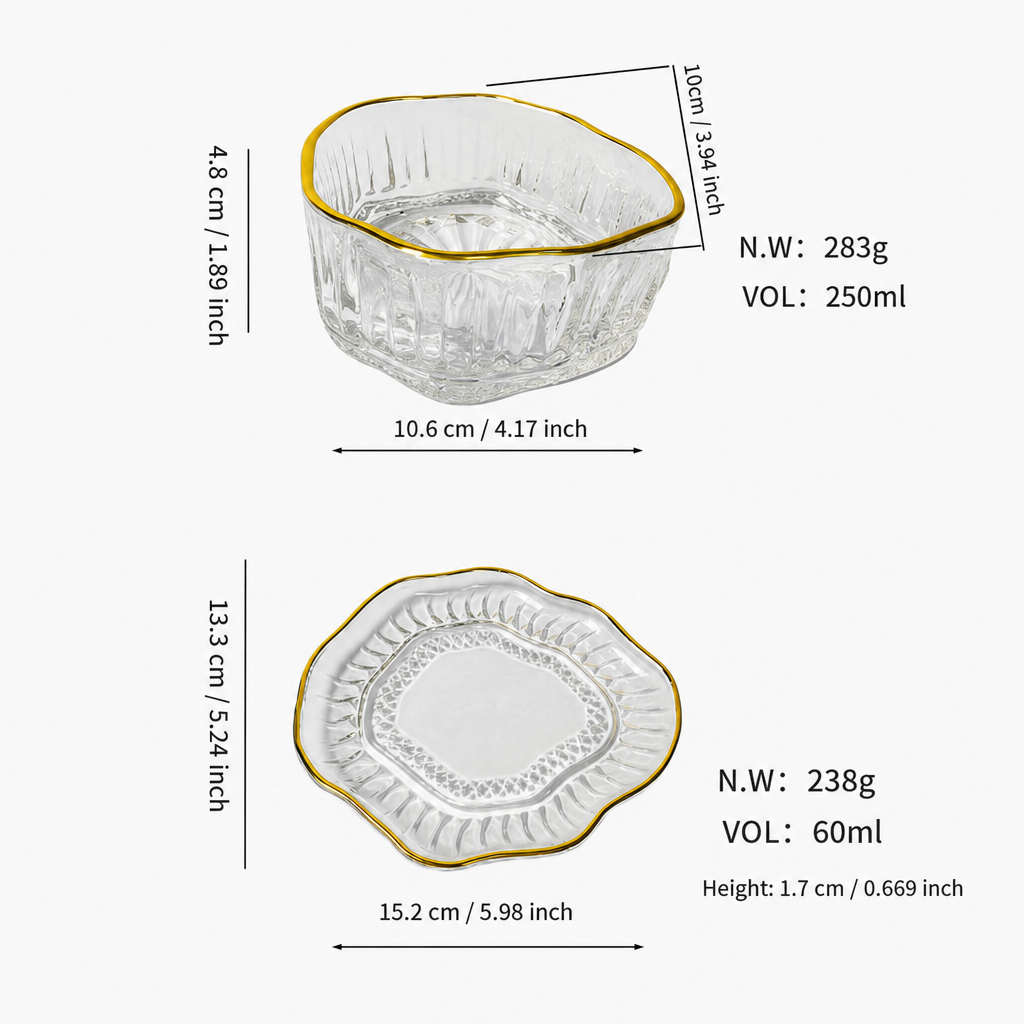 Irregular Cloud Shaped Glass Plate and Cup Saucer Set
