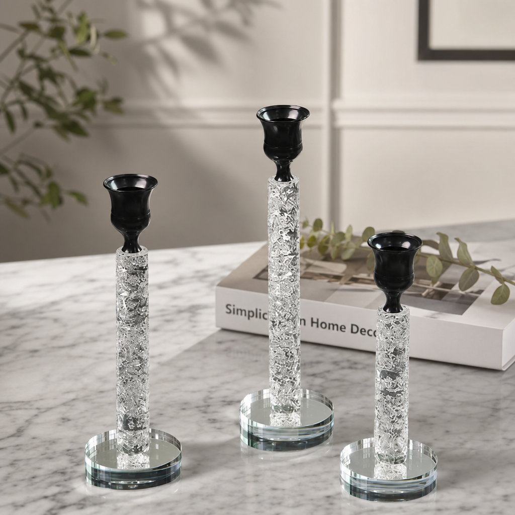 Black Crystal Decorative Candle Holder