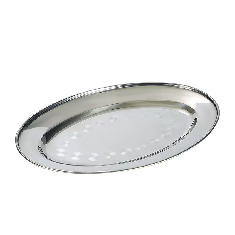 Stainless Steel Oval Plate, Metal Oval Serving Platter for Restaurant & Home