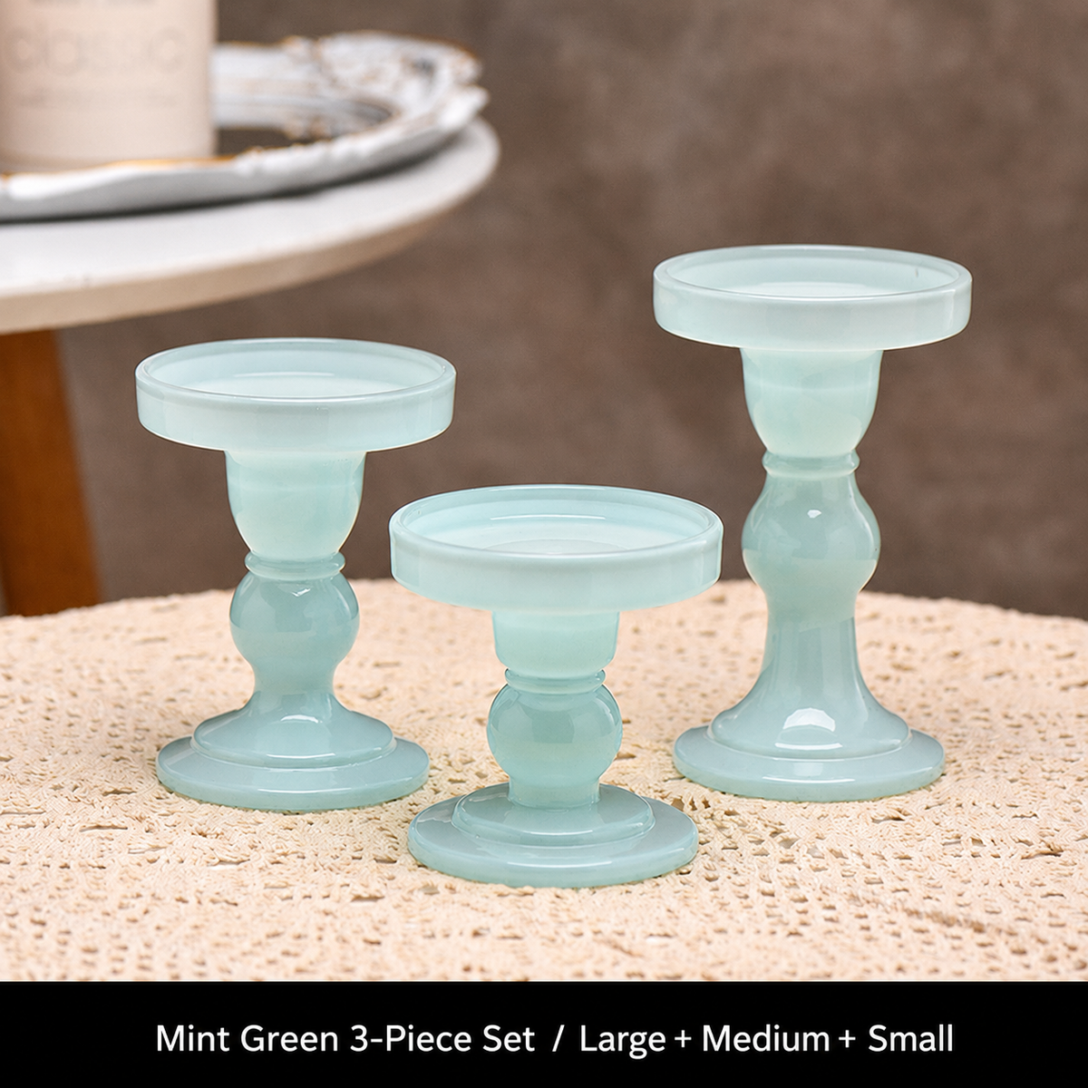 Glass Candle Holder Set, Set of 3 Pedestal Candle Stands