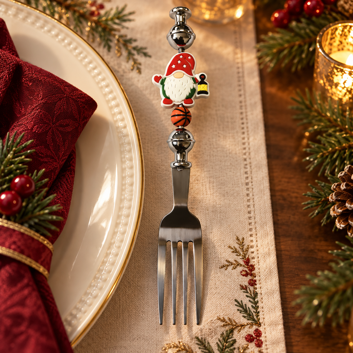 Christmas Stainless Steel Serving Fork – Gnome Beaded Design