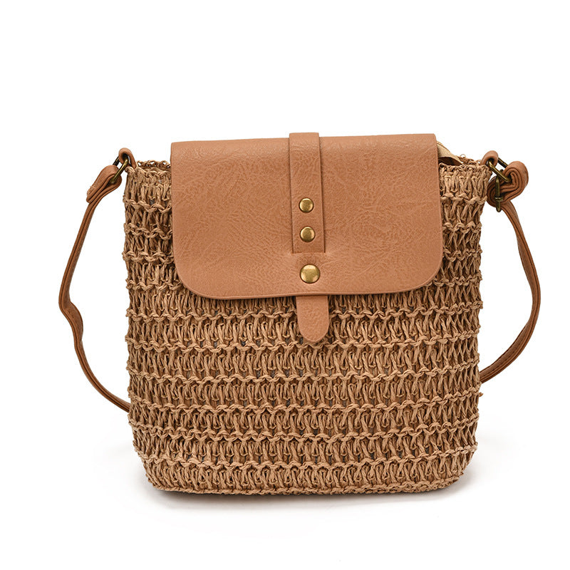 Woven Straw Mini Square Bag – Flap Closure Handbag with Polyester Lining for Summer Style