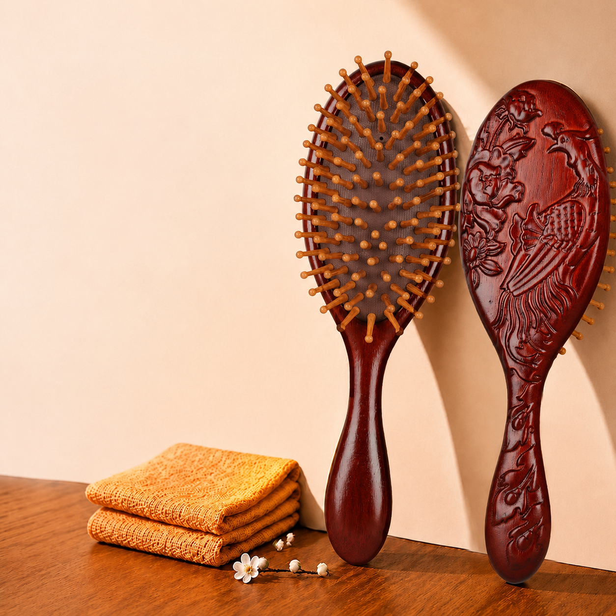 Natural Wood Air Cushion Hair Brush – Gentle Anti-Static Detangling Massage Comb