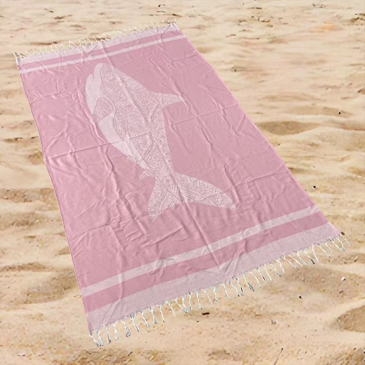 Ocean Shark Print Beach Towel Oversized Rectangular Quick-Dry Absorbent Shawl Summer Swim Travel Wrap with Tassel Edges