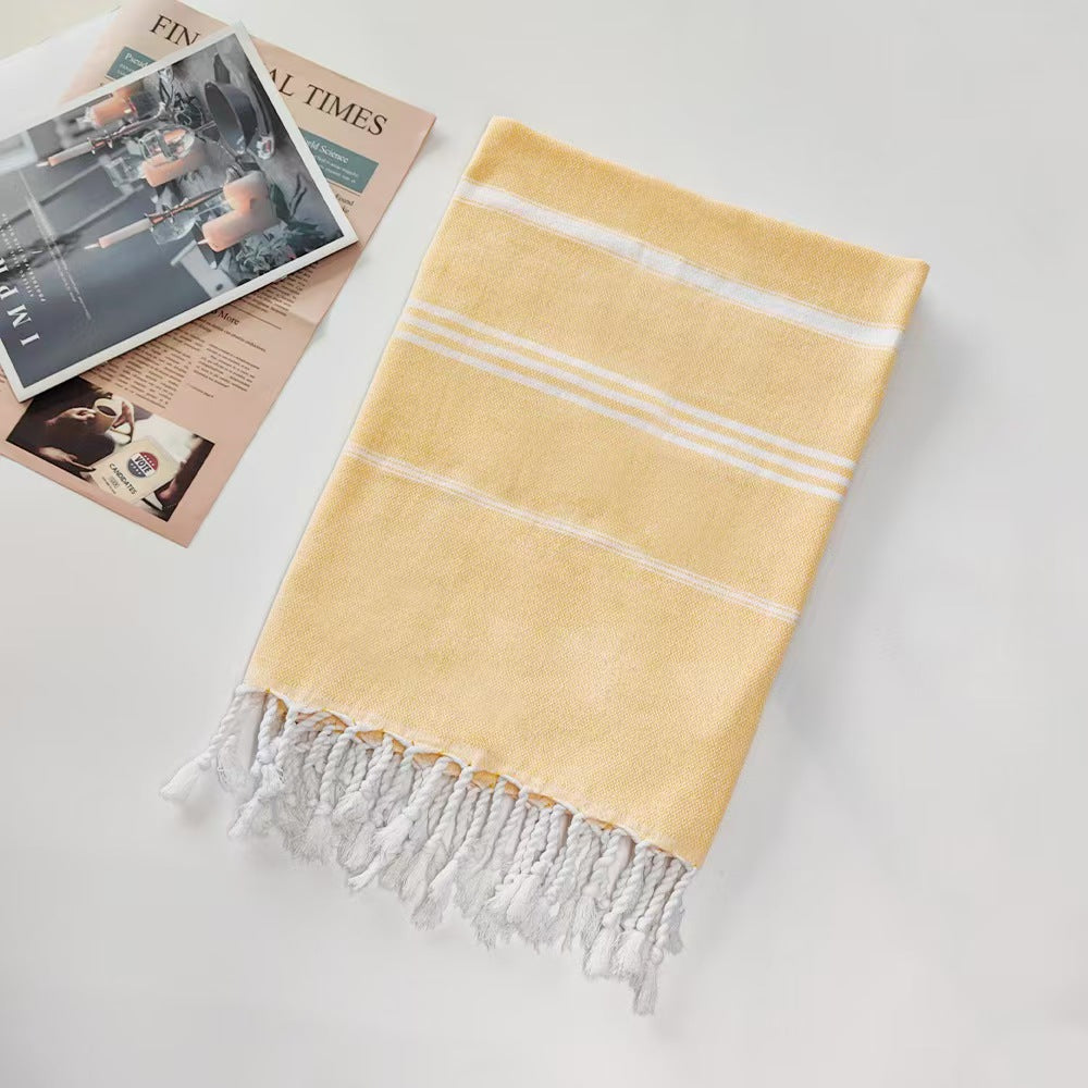 Striped Cotton Beach Towel With Tassels Large Absorbent Turkish Style Picnic Throw 1x1.8m
