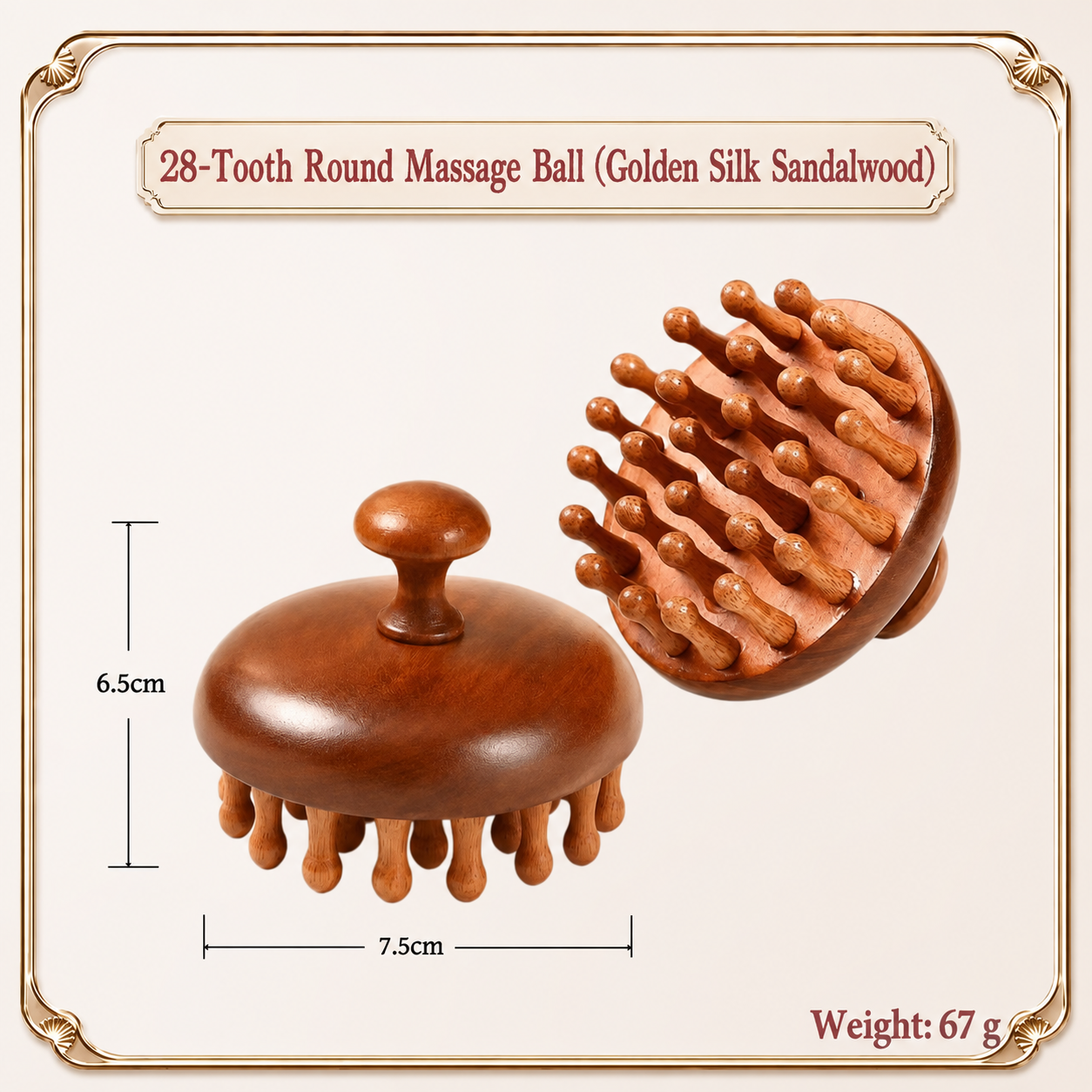 Golden Silk Sandalwood 28-Tooth Wooden Scalp Massage Ball Set