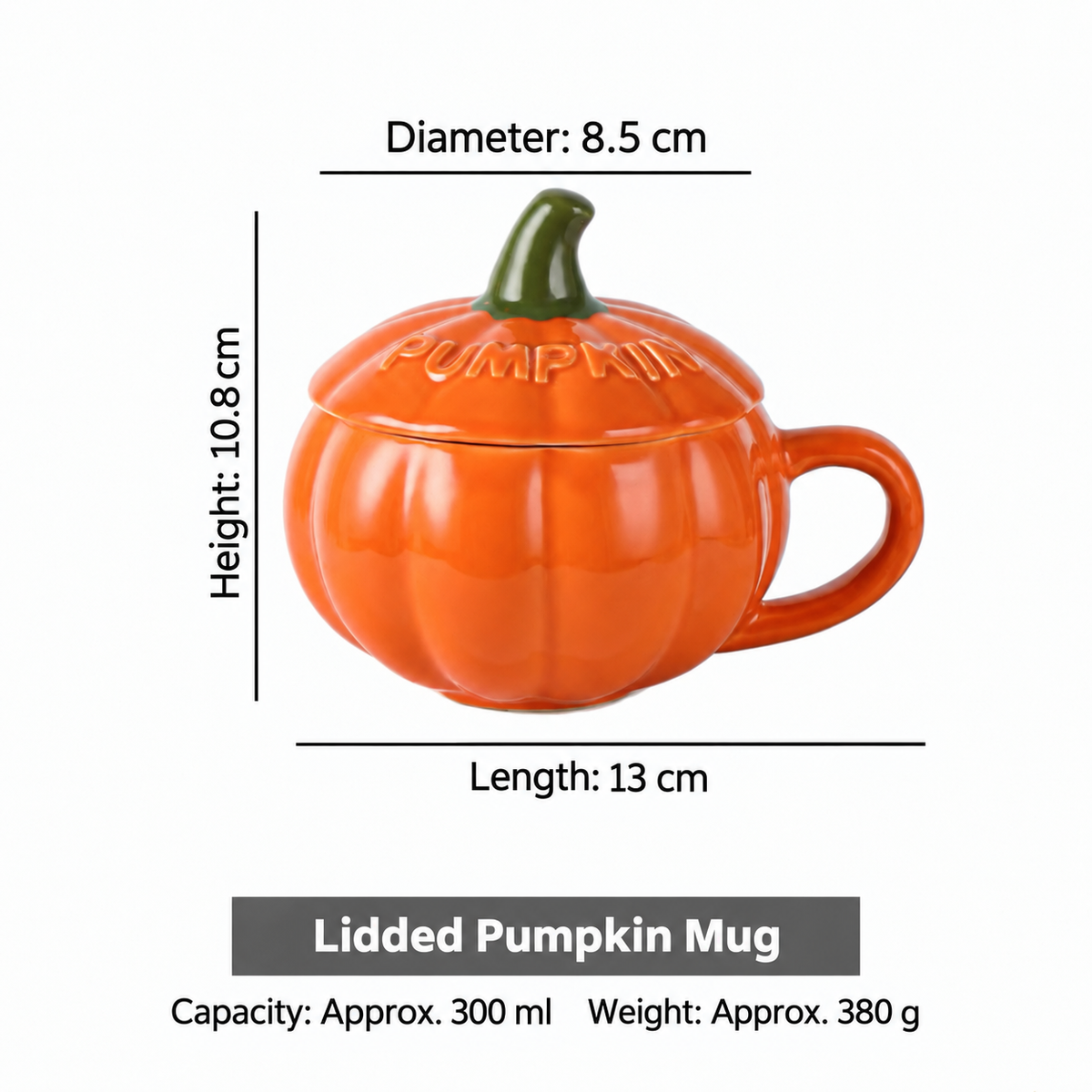 Halloween Pumpkin Ceramic Mug with Lid, 300 Ml Orange Coffee Cup, Fall Drinkware and Autumn Home Décor