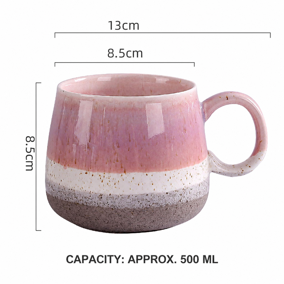 500 ml Ceramic Coffee Mug – Round Glazed Drink Cup with Handle for Milk, Tea, Latte, Breakfast & Home Use