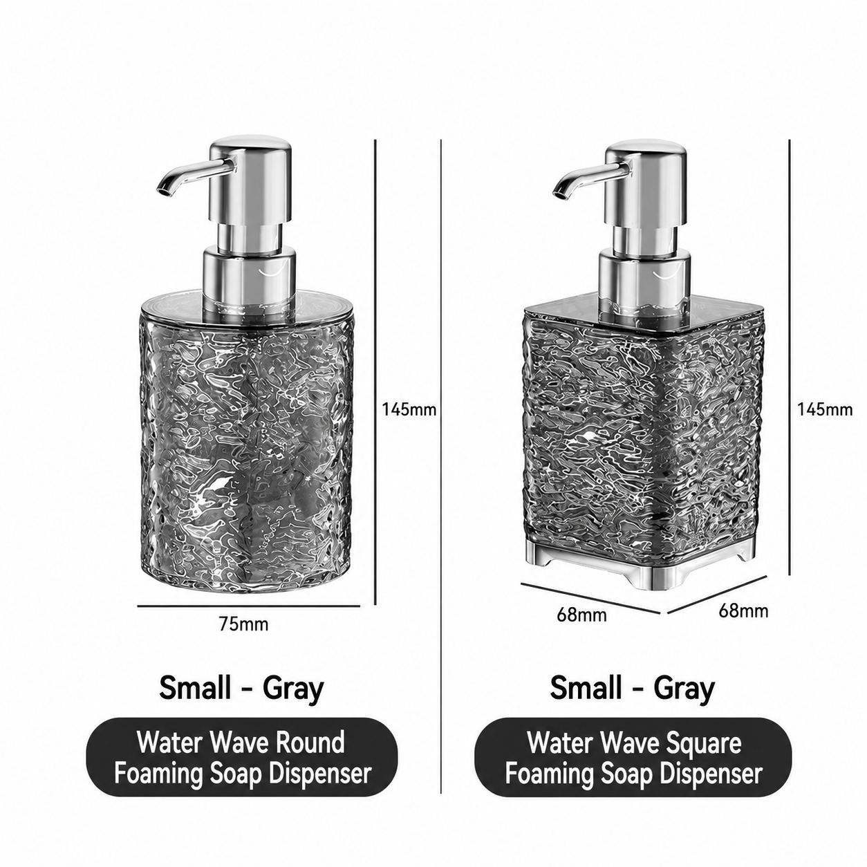 Frost Grey Ripple Foam Pump Bottle, Elegant Textured Soap Dispenser for Bathroom & Skincare Routine