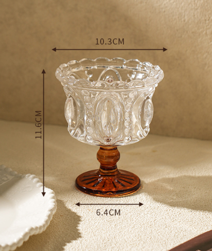 Vintage Glass Dessert Cup, Embossed Pedestal Ice Cream Bowl