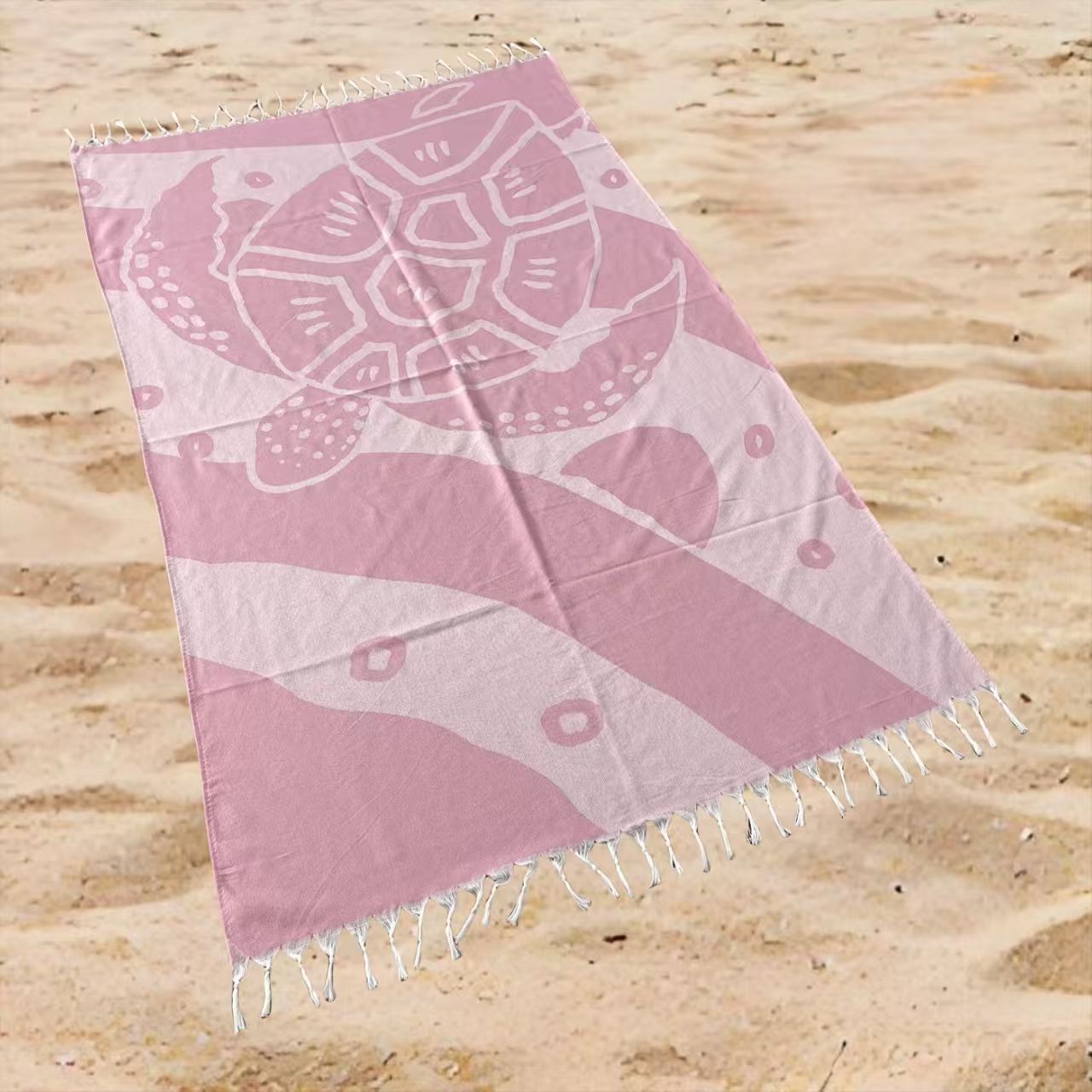 Ocean Turtle Print Beach Towel Oversized Rectangular Lightweight Quick-Dry Absorbent Shawl Summer Travel Beach Wrap with Tassel Trim