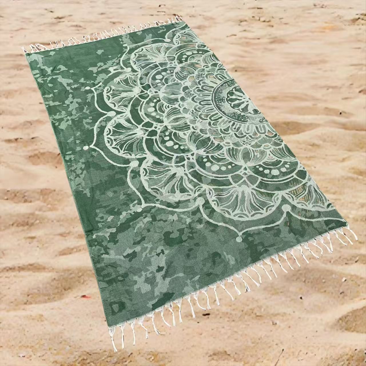 Oversized Floral Beach Towel Rectangular Boho Flower Print Quick-Dry Absorbent Shawl Summer Beach Wrap Travel Blanket with Fringe Trim