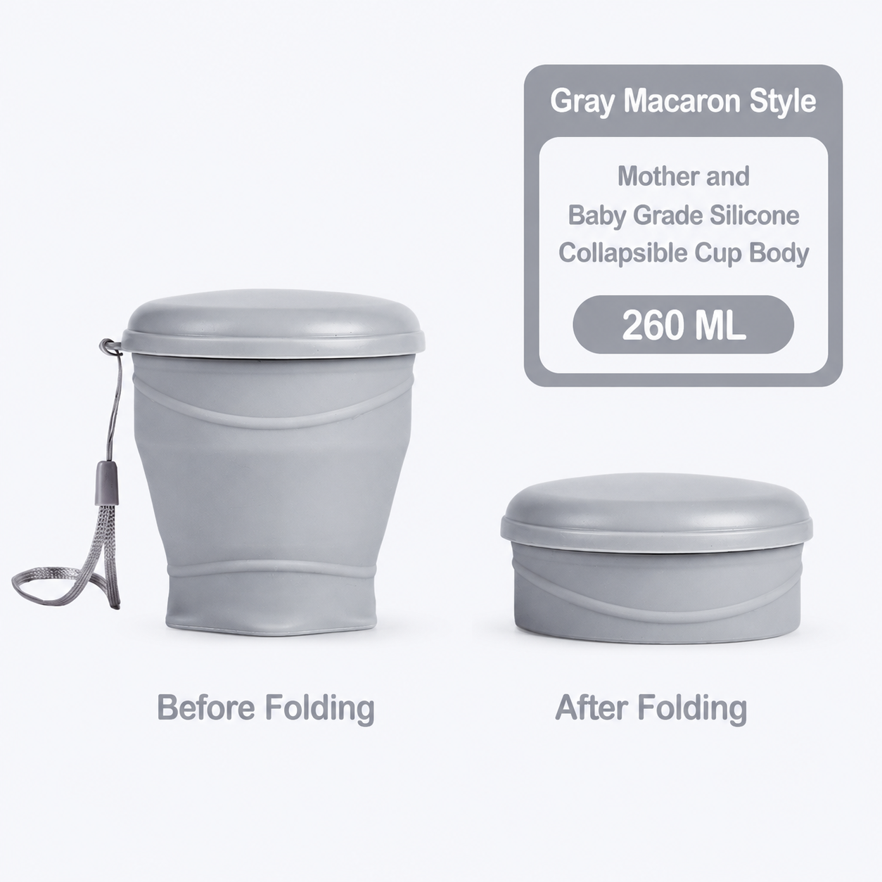 Silicone Collapsible Cup with Lid – 260ml Portable Travel & Camping Drinking Cup