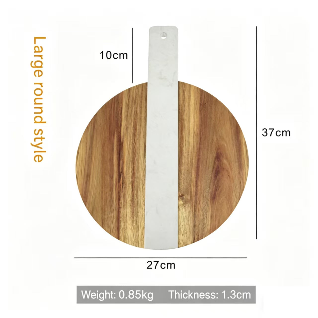 Round Acacia Wood and Marble Inlay Cutting Board with Handle Kitchen Chopping Board Serving Tray Modern Rustic Kitchen Tool