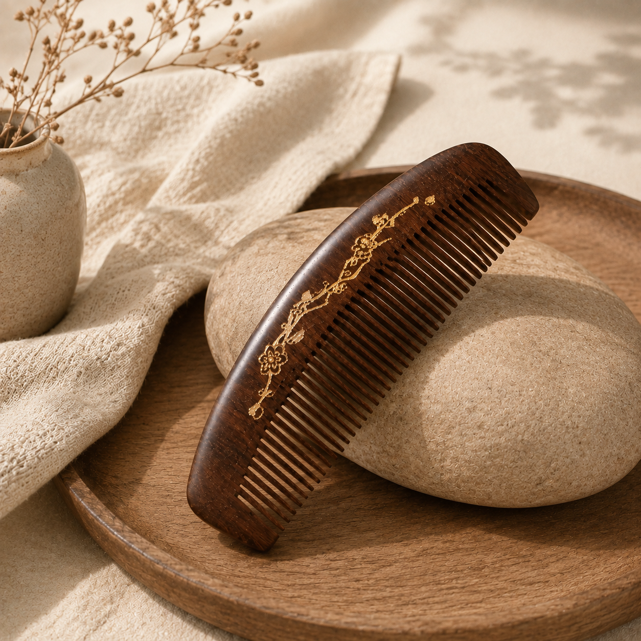 Black Golden Sandalwood Hair Comb