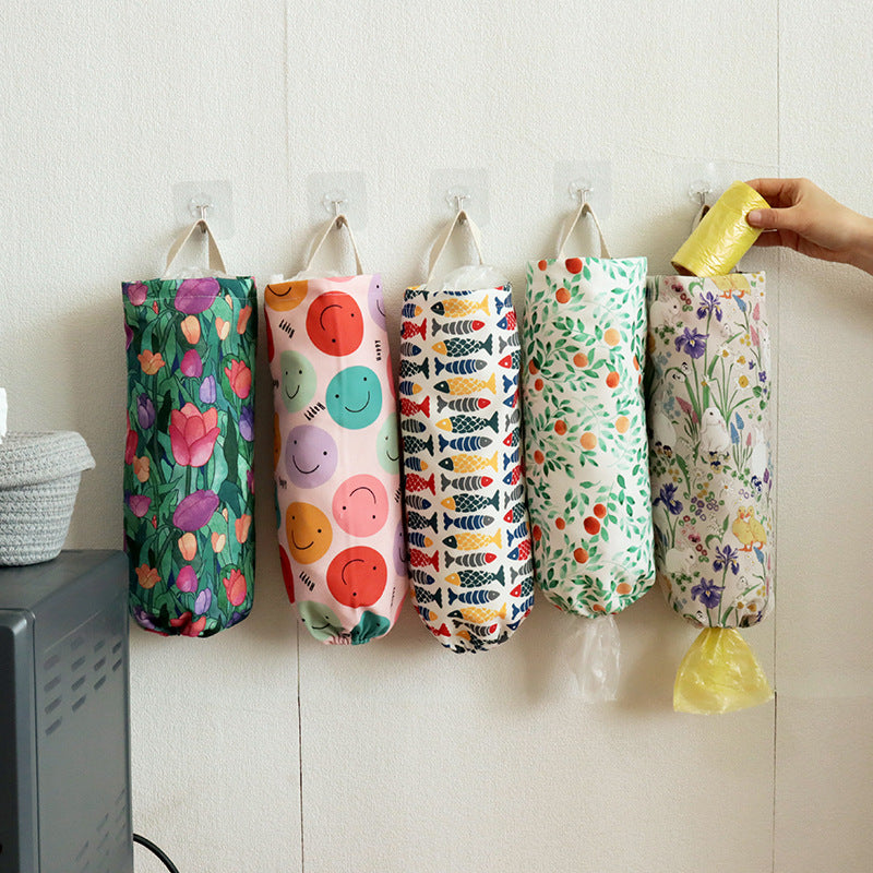 Waterproof Printed Plastic Bag Holder, Hanging Kitchen Storage Organizer Bag