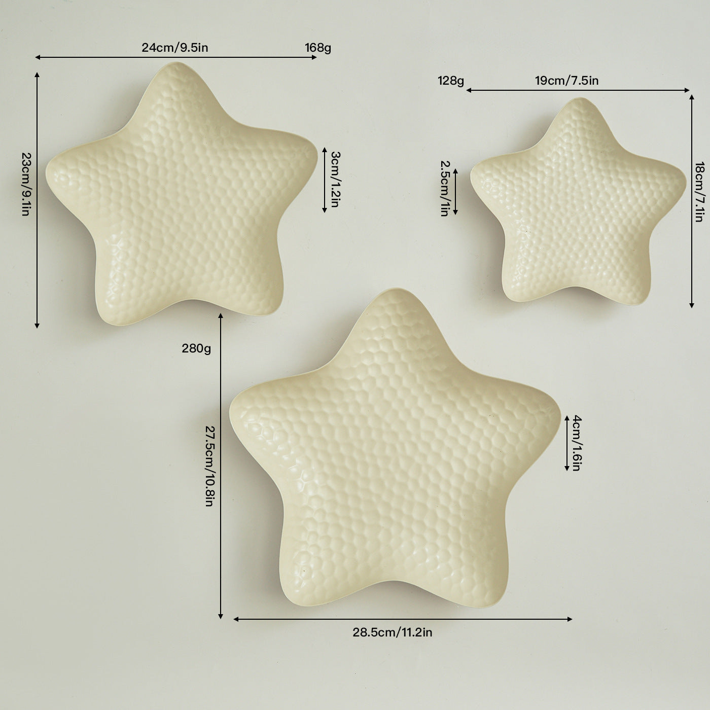 Metal Starfish Serving Tray set – 3 pieces Textured Decorative Plate Tabletop Display & Home Decor