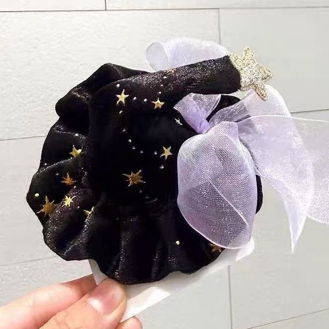 Halloween Witch Hat Hair Scrunchie with Sheer Bow