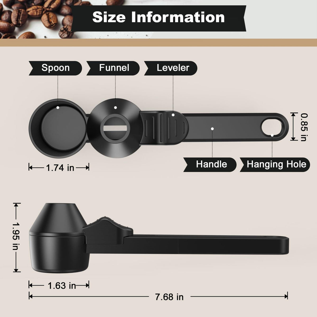 3‑in‑1 Coffee Scoop – Multi‑Function Plastic Measuring Spoon with Funnel & Coffee Leveler for Ground Coffee
