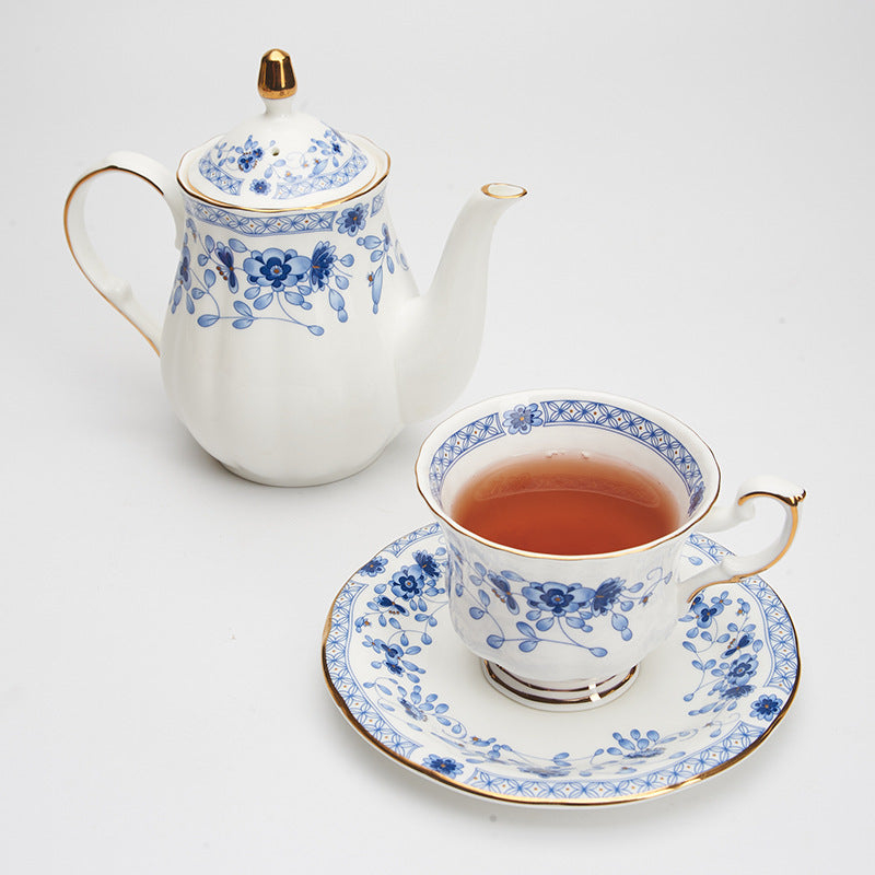 Luxury Porcelain Coffee Set – Blue Floral & Gold Trim Cups for Tea & Coffee