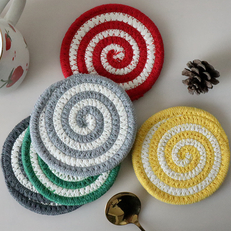 Handwoven Cotton Rope Coaster, Thick Spiral Heat-Resistant Table Mat