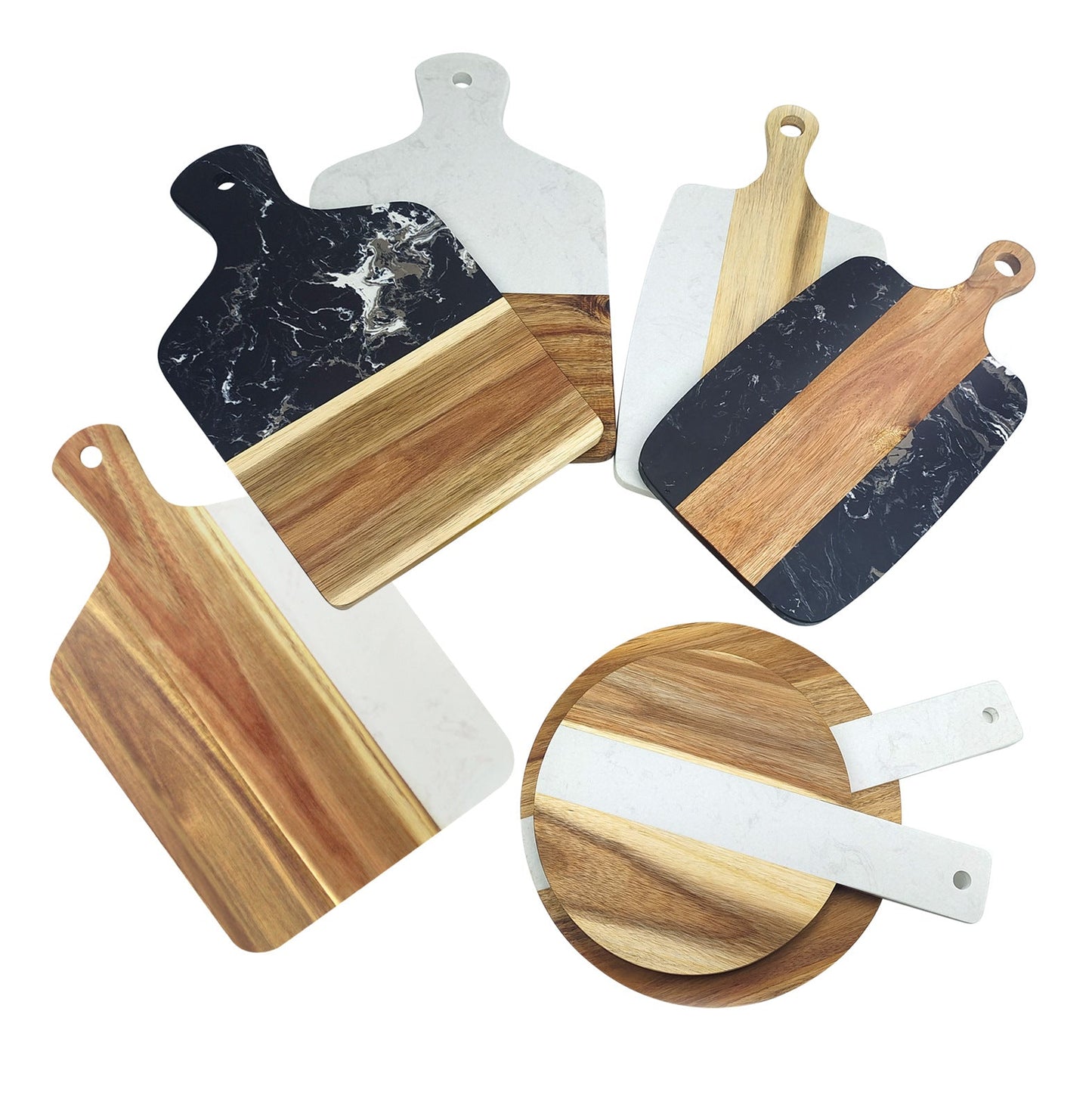 Marble & Wood Serving Board – Charcuterie, Cheese & Pizza Board