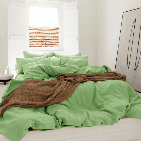Washed Linen 4-Piece Bedding Set -Tea Green