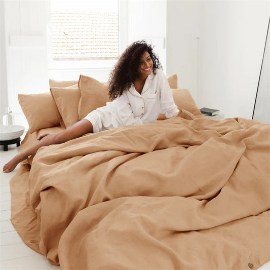 Washed Linen 4-Piece Bedding Set - Olive Green