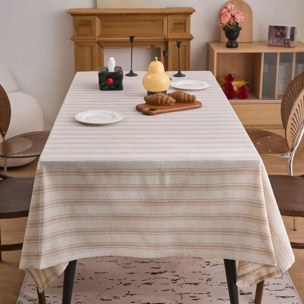 Cotton Linen Striped Tablecloth Rectangular Coffee Table Cover