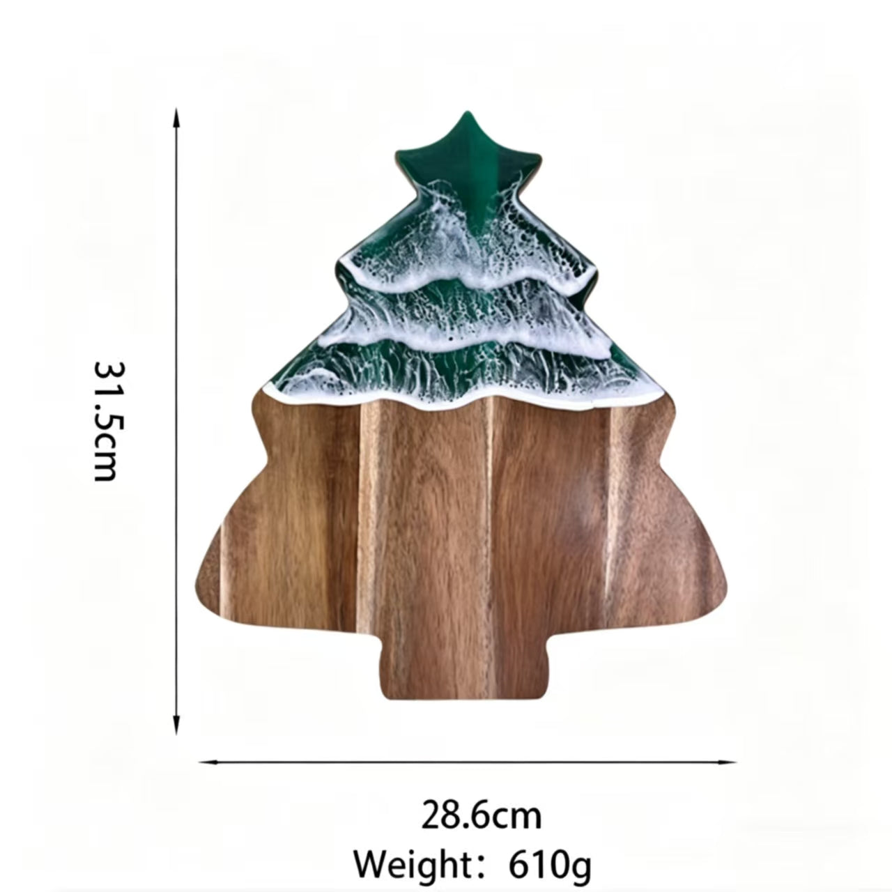 Christmas Tree Ocean Wave Resin Wood Cutting Board Festive Epoxy Serving Charcuterie Platter Handmade Kitchen Decor