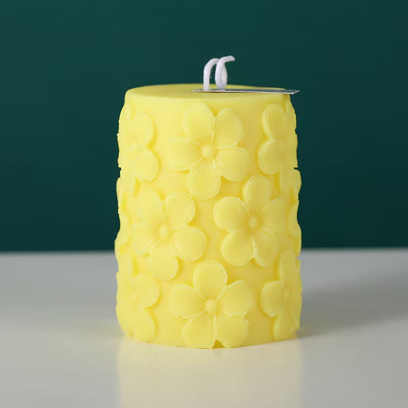 Embossed Pillar Beeswax Candle