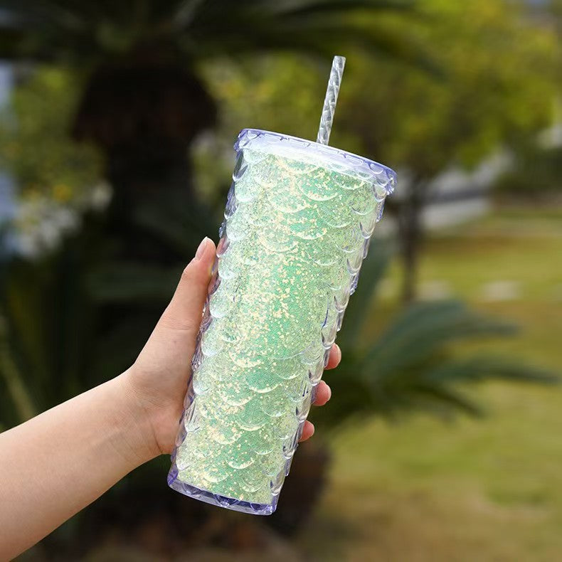 710ml Fish Scale Texture Water Cup – Modern Large Capacity AS Plastic Summer Tumbler Stylish Drinkware