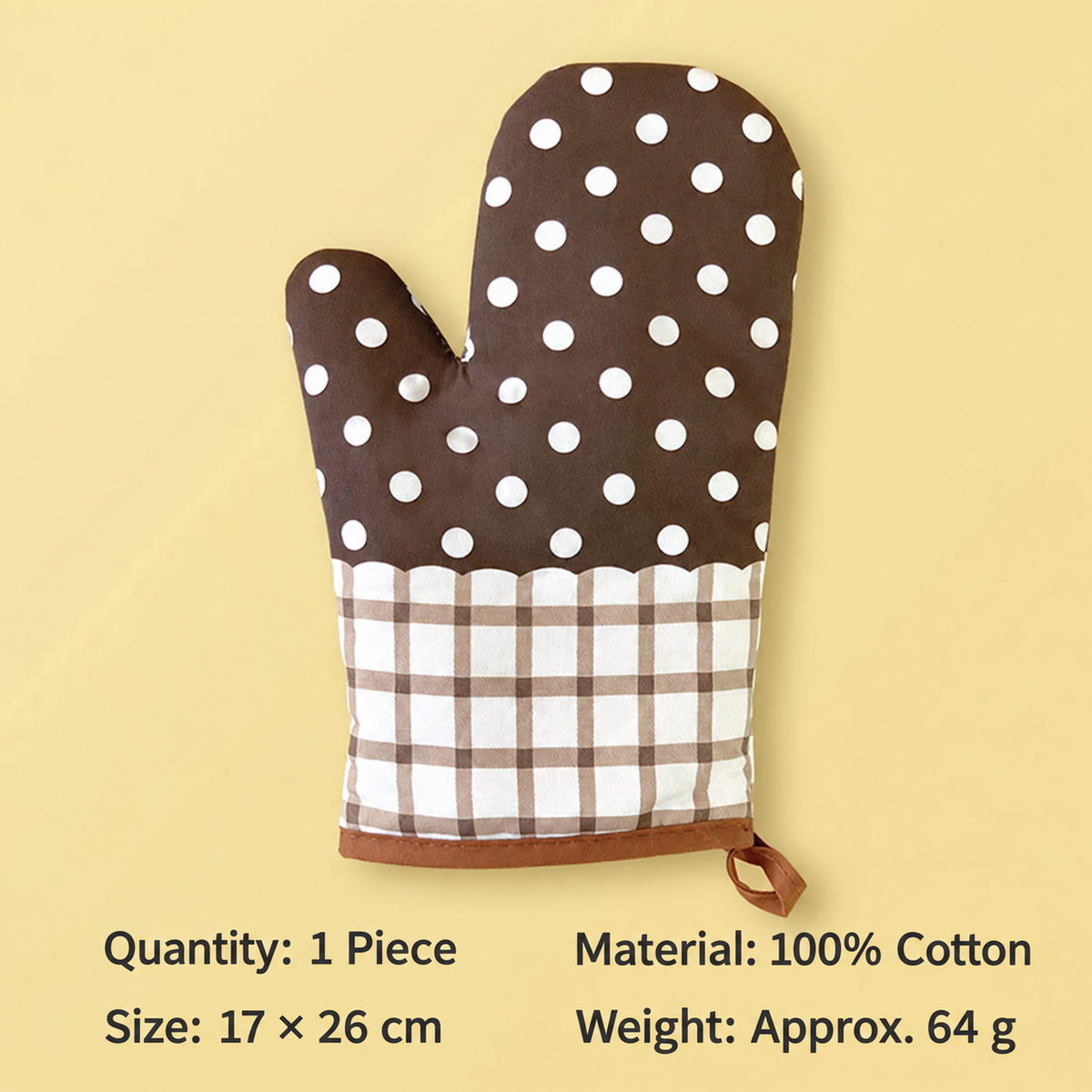 Cotton Oven Mitt – Floral or Polka Dot Heat-Resistant Kitchen Glove with Hanging Loop, 17 × 26 cm