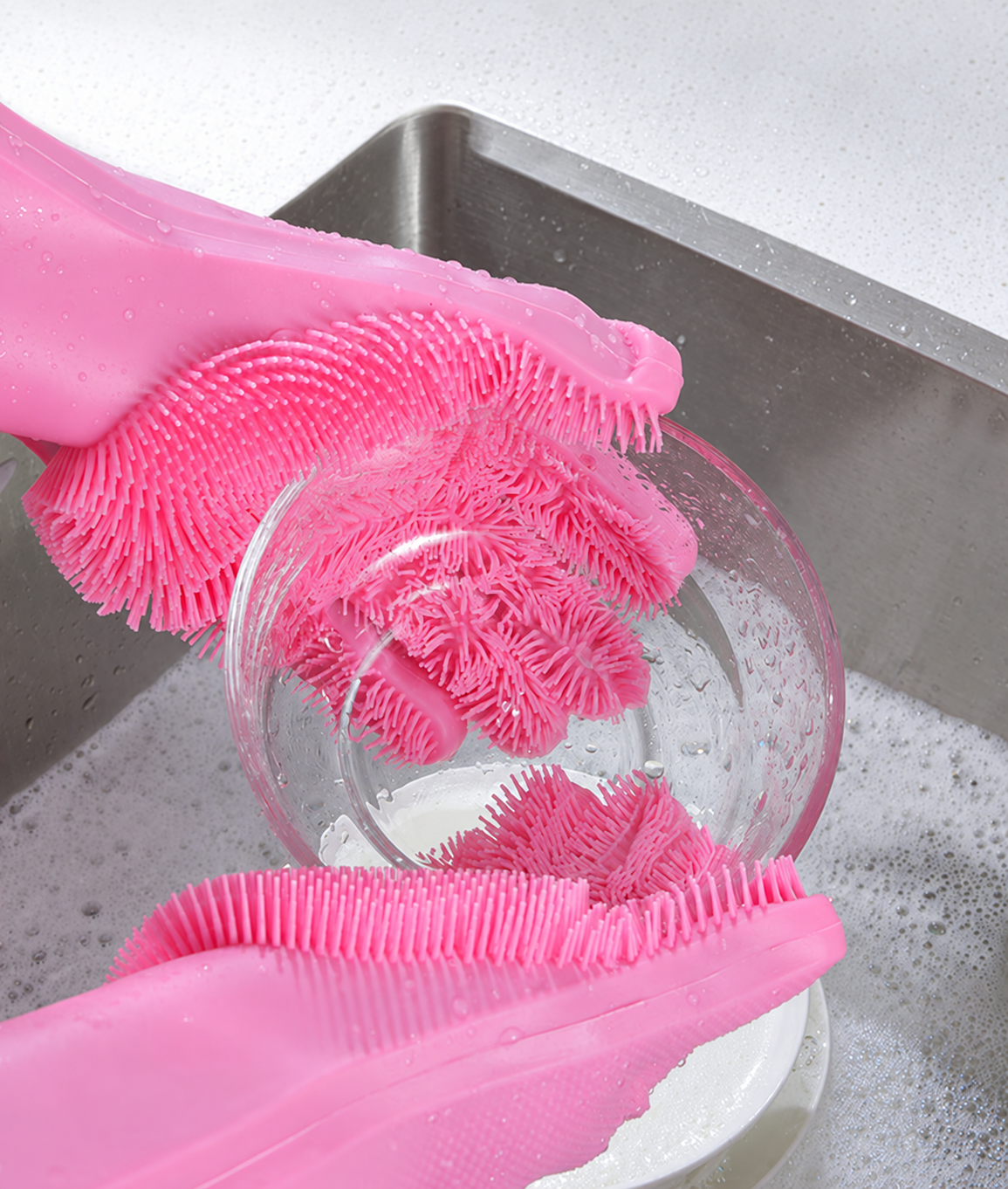 Silicone Dishwashing Gloves with Scrubber Bristles – Reusable Cleaning Gloves