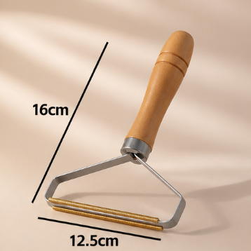 Wooden Handle Lint Remover – Double-Sided Metal Fabric Shaver Brush for Wool Coats