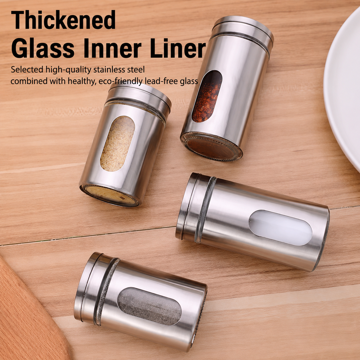 Stainless Steel Glass Spice Jar – Adjustable Seasoning Shaker